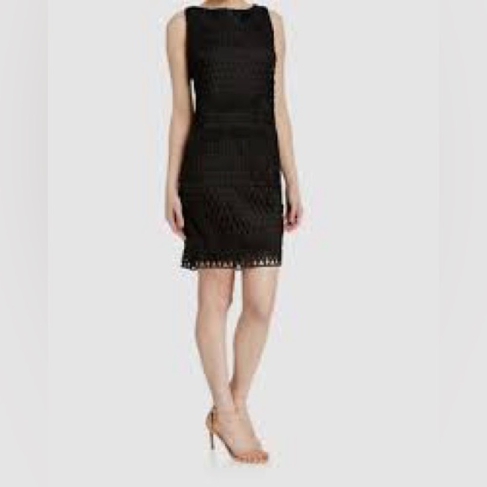 Carmen Marc Valvo Black Crochet Sheath Dress